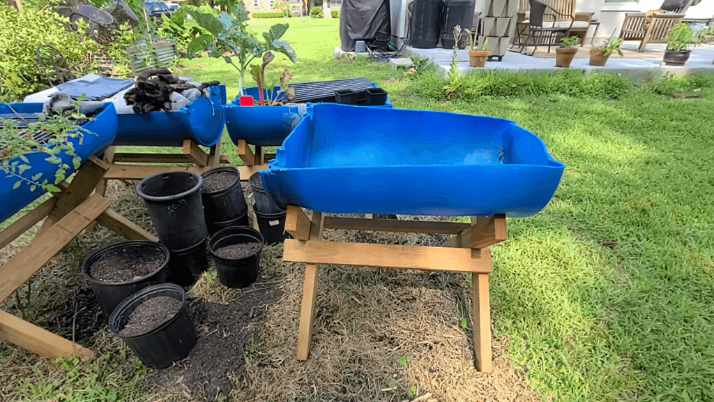 Blue Barrel Raised Garden Bed with Easy To Build H Frame Stand