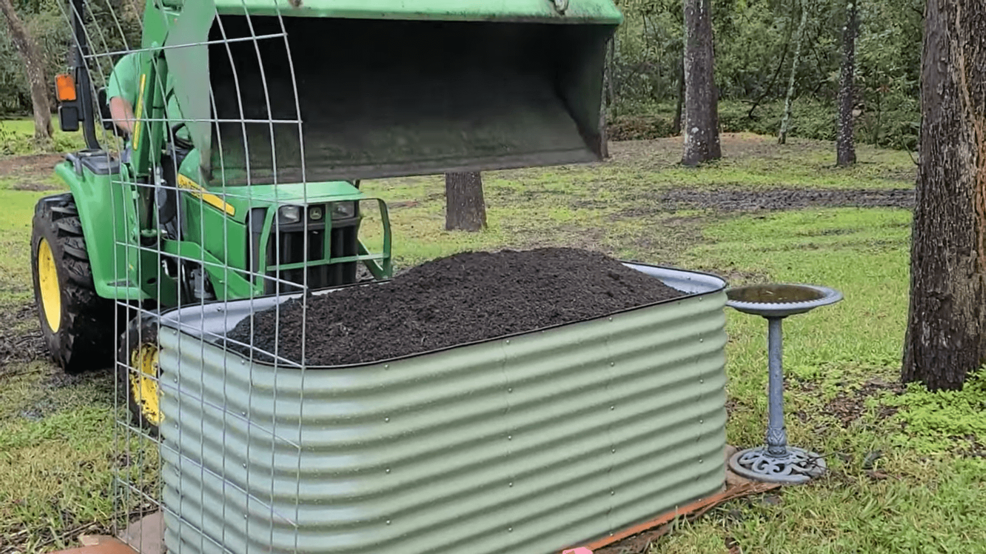 Filling the Vego and Birdies Raised Garden Beds – Time Lapse and Tractor